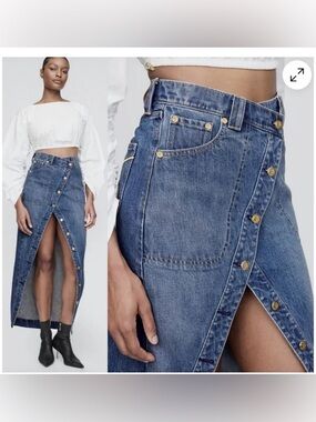 Cult Gaia X Gap Button-Front High-Slit Blue Denim Maxi Skirt  Size 31 NWT